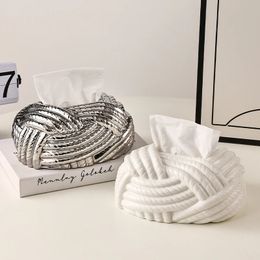 Ceramic Tissue Box Silver Twine Grain Napkin Carton Toilet Paper Holder Dispenser Home Decoraction Organisers 240306