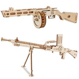Gun Toys PPSH41 3D Wooden Light Machine Gun Puzzles Wood Jigsaw DIY Educational Toys For Children Boys Teens Outdoors Game GiftL2403