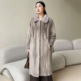 Haining 2023 New Skin Women's True Velvet Whole Mink Fur Over Knee Long Coat 687828