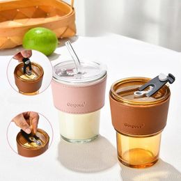 Water Bottles 400ML Glass Cup Coffee Household Straw Large Capacity Double Drink Love Gift Cute Bottle