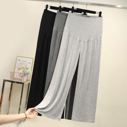 Capris Summer Thin Cotton Pant for Pregnant Women Wide Leg Loose Maternity Abdomen Trousers High Waist Prenancy Full Length Belly Pants