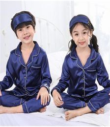 Kids pyjamas Not included Blindfold Children039s Pajamas Autumn Long Sleeve Girls Sleepwear Set Boys Silk Pajamas Suit for Kid 6669614