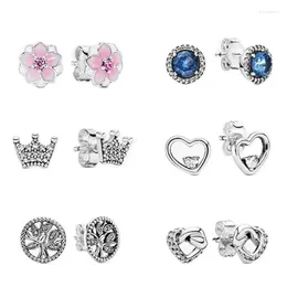 Stud Earrings PAN-Style S925 Sterling Silver Sleeping Earring For Women Girl Flower Sparkling Family Tree Crown Heart Shape Fine Jewelry