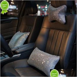 Seat Cushions New 1Pc Bling Rhinestone Crystal Car Neck Pillows Waist Support Diamond Headrest Pillow For Women Interior Accessories D Dhr0C