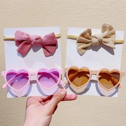 Hair Accessories Children Heart UV400 Protection Sunglasses Baby Girls Cute Solid Colours Bowknot Headbands 2 Pcs/Set Kids Lovely