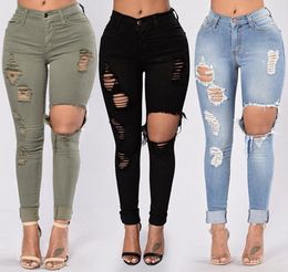 Black Ripped Jeans For Women Denim Pencil Pants Trousers High Waist Stretch Skinny Jeans Torn Jeggings Plus Size 20202266450