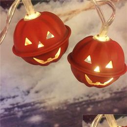 Led Strings Brelong 2M 10Leds Led Halloween Wrought Iron Pumpkin Grie Bell Battery Light Skl Holiday Decoration Lights String Drop Del Dhjug