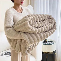 Blankets 2024 Artificial Plush Autumn Warm For Beds Soft Coral Fleece Sofa Throw Blanket Comfortable Thicken Bed Sheet