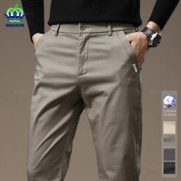 Pants New High Quality Combed Cotton Casual Pants Men Thick Solid Colour Business Fashion Straight Fit Chinos Grey Brand Trousers Male