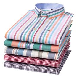 7XL 6XL 100% Pure Cotton Oxford Shirts for Men Long Sleeve Plaid Shirt Striped Casual Business Mens Designer Comfortable Shirt 240229