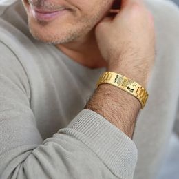 Personalized Men Bracelet Stainles Steel In Gold Color Custom Text TO MY SON Mens Accessories 240301