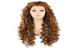 Long Curly Highlight Auburn Heat Safe Fiber Hair Lace Front Wig6887960