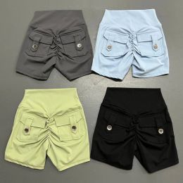 Shorts 2023 New Women Shorts Pockets Sexy Solid Color Tight High Waist Workout Quick Drying Shorts Fitness Tights