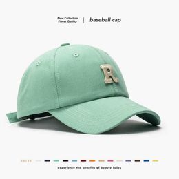 Korean R Letter Womens Outdoor Curved brim Soft top Baseball Hat Fashion Simple Spring and Summer Sunshade Sunscreen Cap Male