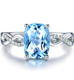 Square aquamarine gemstones zircon diamonds Rings for women blue crystal white gold silver Colour Jewellery bague bijoux gifts8415604