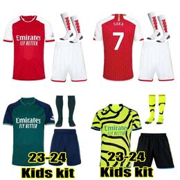 SAKA Soccer Jerseys G. JESUS ODEGAARD RICE HAVERTZ 23 24 Gunners MARTINELLI SMITH ROWE NKETIAH ZINCHENKO SALIBA TROSSARD baby Football Shirt Kids Child Sets Kit