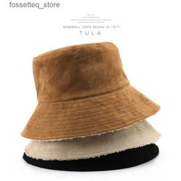 Wide Brim Hats Bucket Hats Fisherman hat female autumn and winter pure Colour fur hat outdoor travel warm show face small bucket hat L240305