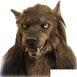 Party Masks Halloween Latex Wolf Head Mask Werewolf Headgear Scary Simation Costume For Carnival Prop Drop Delivery Dhxjt