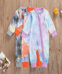 Newborn Infant Baby Boy Girls Velvet Zipper Romper Long Sleeve Tie Dye Print Romper Jumpsuit Baby Girls Autumn Sleepwear Clothes4129126