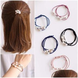 Hair Accessories Mtilayer Ring Showing Temperament Pearl Tie Head Rope Korean Headdress Hair Accessories Basic Cravat Rubber Band Tous Dhxnu