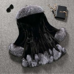 Winter Outfit New Haining 2023 Medium Length Hooded Top Mink Faux Fox Fur Coat For Women 838118