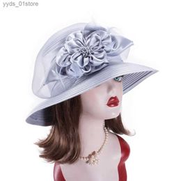 Wide Brim Hats Bucket Hats Lliet Satin Ribbon Womens Dress Church Wedding Kentucky Dey Sun Bridal Oaks Day Hats A578 L240308