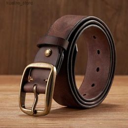 Belts Thick Cowhide Copper Pin Buckle Real Genuine Leather Belt For Jeans Fashion Casual Belt Men Waistband Retro Luxury Male Strap L240308