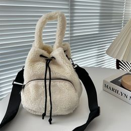 Fashionable drawstring style portable one shoulder crossbody bag plush polyester bucket bags classic and versatile womens portable crossbody bags