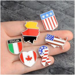 Pins Brooches Pins National Flags Enamel Canadian American German Italian Flag Lapel Pin Button Clothes Collar Brooch Badge Fashi D Dhn2T