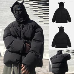 Women's Trench Coats Devil Horns Puffer Parkas Hooded Padded Winter Jackets Thick Warm Quilted Long Sleeve Zip Up Outwear