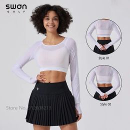 Shirts SG Summer Women Ice Silk Sunscreen Cropped Tops Lady Longsleeve Golf Shirt High Elastic Golf Underwear UVproof Sports Tshirts