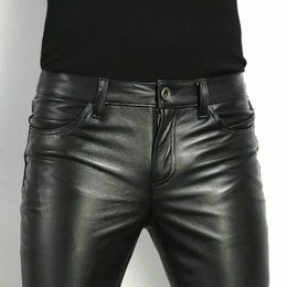 PU Leather Pants Mens Fashion Rock Style Night Club Dance Faux Slim Fit Skinny Motorcycle Trousers 240229