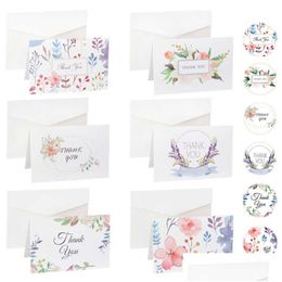 Gift Cards 6Sets Of Floral Thank You Blank Inside With Envelops Stickers For Party Wedding Baby Shower Flower Folding Drop Delivery Dhdc0