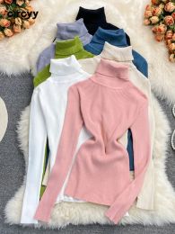 Sweaters Circyy Turtleneck Womens Sweaters Autumn Winter Fashion Knitting Pullovers Casual Slim Jumpers Basic Slim Solid Jumper 2022 New