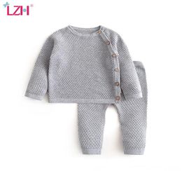 Clothing Sets LZH 2021 Summer Spring Warm Baby Sweater Suit Knitted Solid Color Born Girl Clothes Cotton Soft TwoPiece4425561