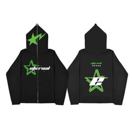 Mens Star Patch Zip Up Hoodie for Men Oversized Y2k Sweatshirt Jacket E-Girl 90s Pullover Hoodies 240227