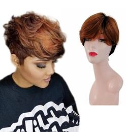 Short Pixie Cut Wig Human Hair Straight Bob Wigs With Bangs Full Machine made Wig for Women Black Ombre9928265