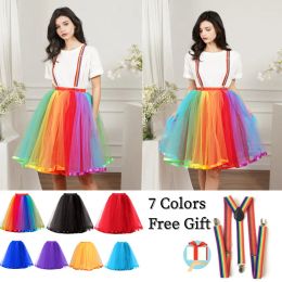 Nowe kobiety Rainbow Tutu krótka spódnica 5 warstwy miękki tiul titu tutu crinoline Underskirt dziewczęta cosplay kostiumy spódnice Wysoka elastyczna opaska CPA3266