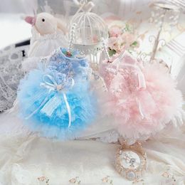 Dog Apparel High-end Handmade Princess Dress One Piece Clothes Pet Supplies Pearl Ribbon Bow Tulle Skirt Tutu Many Layers Yorkie Costume