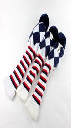 Golf Club Knit 3pcs Headcover Set Vintange Pom Pom Sock Covers 132115383