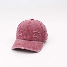 Overseas Washed Baseball Hat Five pointed Star Embroidered Duck Tongue Hat Versatile Solid Colour Worn Sun Hat Broken Hole Sun Protection Hat