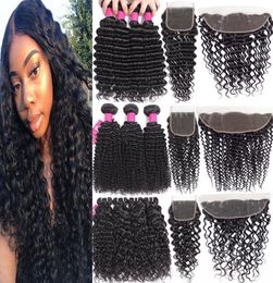 9A Remy Brazilian Virgin Hair With Closures 4X4 Lace Closure Or 13X4 Lace Frontal Closure Deep Wave Brazilian Hair Bundles With Cl2035613