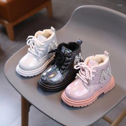 Boots Winter Shoe For Girl Kids Ankle PU Waterproof Anti Slip Baby Boy Warm Cotton Shoes British Style Plush Girls Short