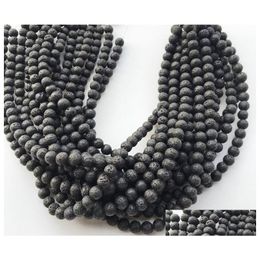 Stone 4 6 8 10Mm Natural Lava Stone Beads Black Volcanic Rock Round For Diy Jewelry Bracelet Making Drop Delivery Jewelry Loose Beads Dhijf