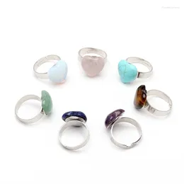 Cluster Rings Love Heart Reiki Natural Stone Finger Ring For Men Women Pink Quartz Tiger Eye Lapis Lazuli Adjustable Jewellery Gifts