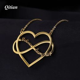 Qitian Custom Heart Infinity Name Necklaces High Quality Stainless steel Personalized Name Chain Jewelry For Women ChristmasGift 240301