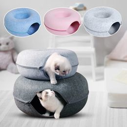 Donut Cat Bed Interactive Pet Cat Tunnel Toys Scratch-resistant Felt Cat Sleeping Bed Cats House Kitten Cave Nest Pet Accesories 240226