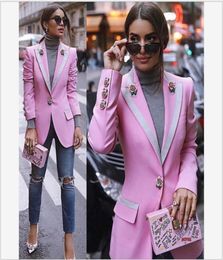 Fashion Style Top Quality Original Design Women039s Pink Blazer Slim Jacket Rose Buttons Coat Print Lining Blazers Blending Out3333176