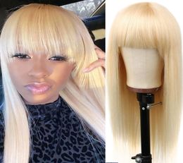 613 Blonde Brazilian Straight Human hair wigs With full Bangs Machine Made Wig 130 150 180 Remy 824inch7848936