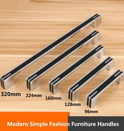 96 128 160mm modern simple fashion furniture decoration handles silver black kitchen cabinet dresser wardrobe door handle chrome9151493